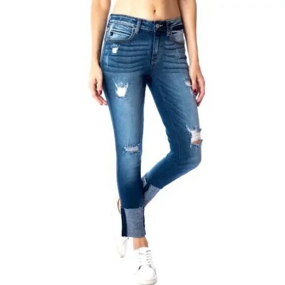 KanCan Denim Blue Jeans 7/27 Distressed Skinny Jean Stretchy - Picture 1 of 6